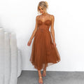 Women's Midi Dress - Strapless Sweetheart Neckline - A-line Cut - Layered Tulle