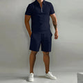 Men's Set – Short-Sleeved Polo with Zipper – Slim Fit – Comfortable Shorts with Drawstring