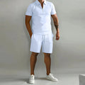Men's Set – Short-Sleeved Polo with Zipper – Slim Fit – Comfortable Shorts with Drawstring