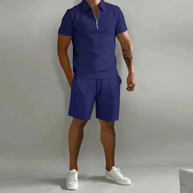 Men's Polo Shirt – Classic Fit – Cotton Blend – Short Sleeve – Zip Collar