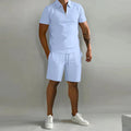 Men's Set – Short-Sleeved Polo with Zipper – Slim Fit – Comfortable Shorts with Drawstring