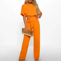 Women's Jumpsuit - Loose Fit - Tie Belt at Waist - Wide Legs - Elegant and Comfortable