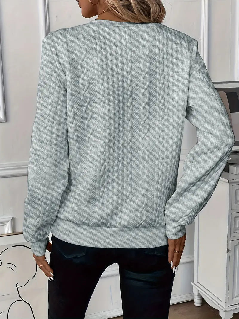 Women's Knit Sweater - Cable Knit - Zipper Collar - Long-Sleeved Comfortable Fit