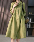 Women's Shirt Dress - Knee-Length A-Line - Lightweight Fabric - 3/4 Sleeves with Buttons