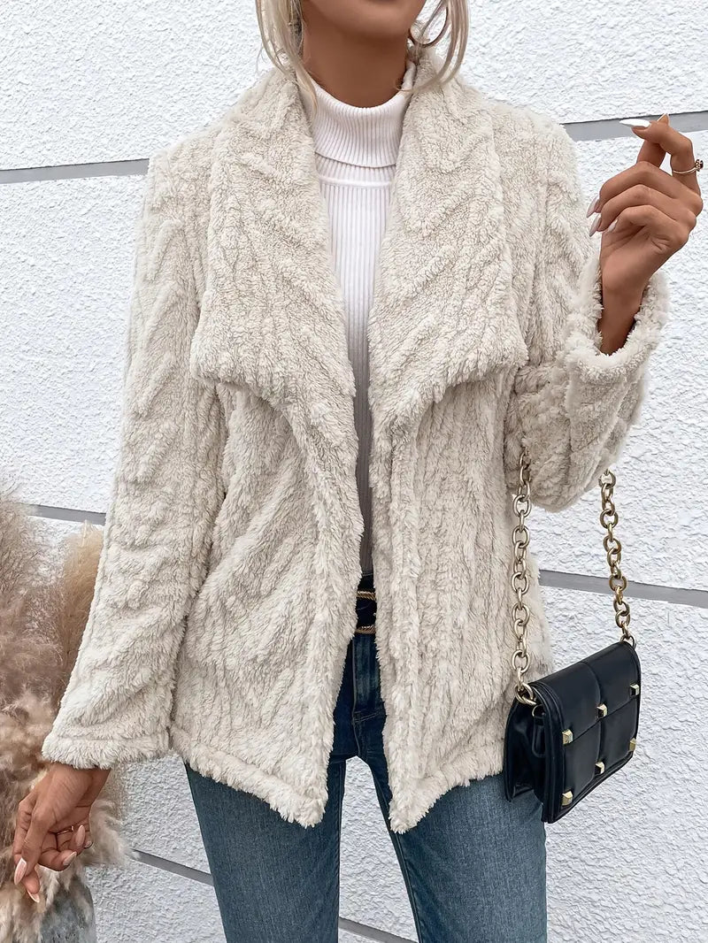 Textured Shawl Collar Fleece Jacket