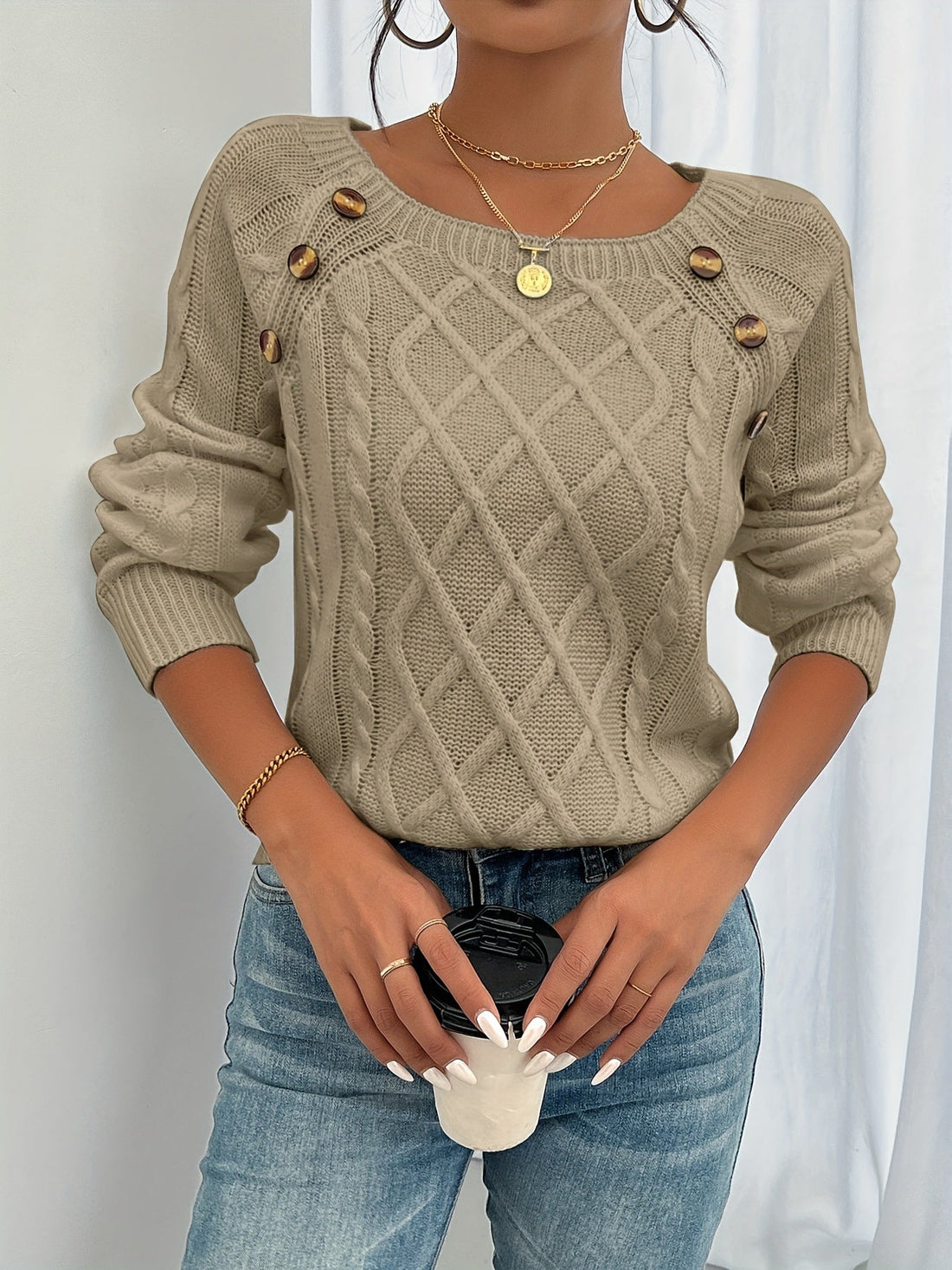 Cable Knit Relaxed Fit Knit Top