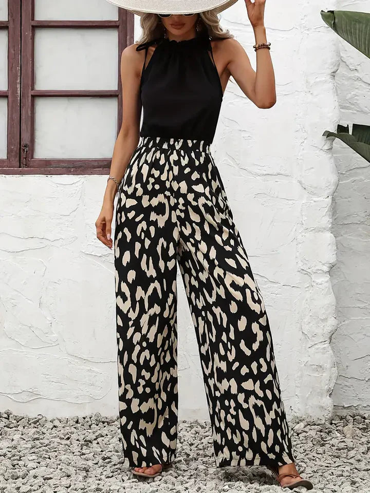 Women's Pants - High-Waisted with Elastic - Wide Leg - Trendy Animal Print