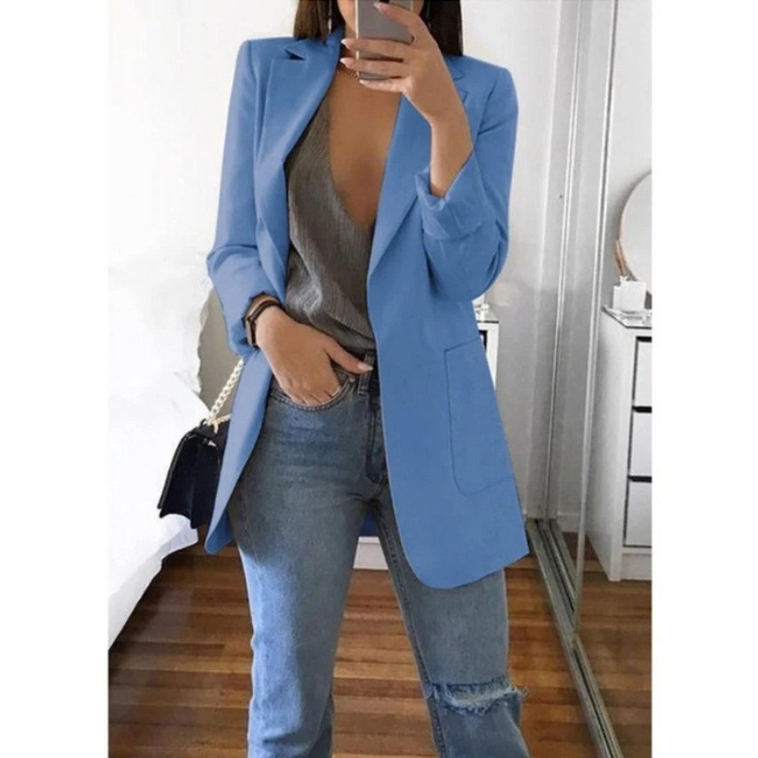 Structured Fit Notched Lapel Single-Breasted Blazer