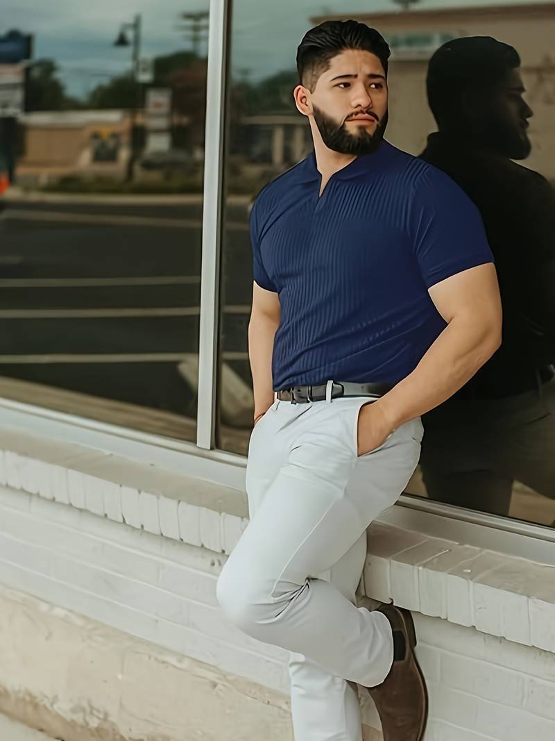 Men's Polo Shirt - Ribbed Knit - Slim Fit - Short-Sleeved - Stylish & Comfortable