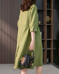 Women's Shirt Dress - Knee-Length A-Line - Lightweight Fabric - 3/4 Sleeves with Buttons