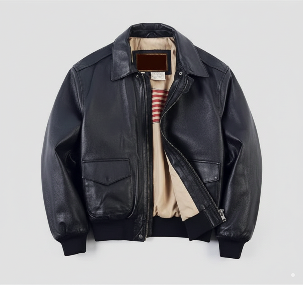 Leather Classic Fit Ribbed Cuff Jacket
