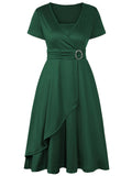 Women's Dress - Wrap Design with V-Neck - Short Sleeves - Elegant Waist Detail