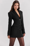 Women's Blazer Dress – Tailored Fit – Mini Length – Long Sleeves – Button Closure