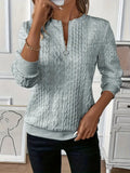Women's Knit Sweater - Cable Knit - Zipper Collar - Long-Sleeved Comfortable Fit