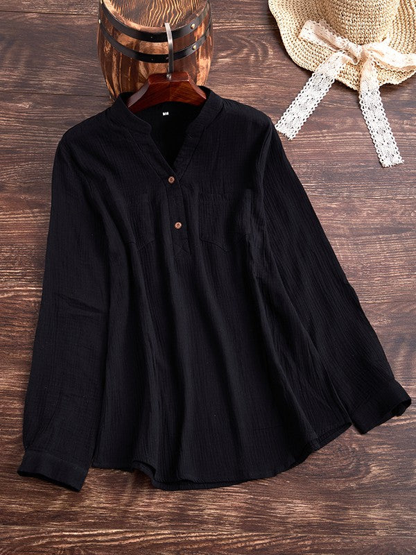 Women's Blouse – Relaxed Fit – Long Sleeves – Natural Fibers – Breast Pockets