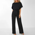 Women's Jumpsuit - Loose Fit - Tie Belt at Waist - Wide Legs - Elegant and Comfortable