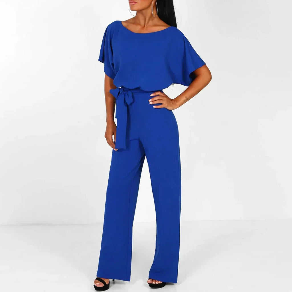 Women's Jumpsuit - Loose Fit - Tie Belt at Waist - Wide Legs - Elegant and Comfortable