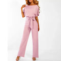 Women's Jumpsuit - Loose Fit - Tie Belt at Waist - Wide Legs - Elegant and Comfortable