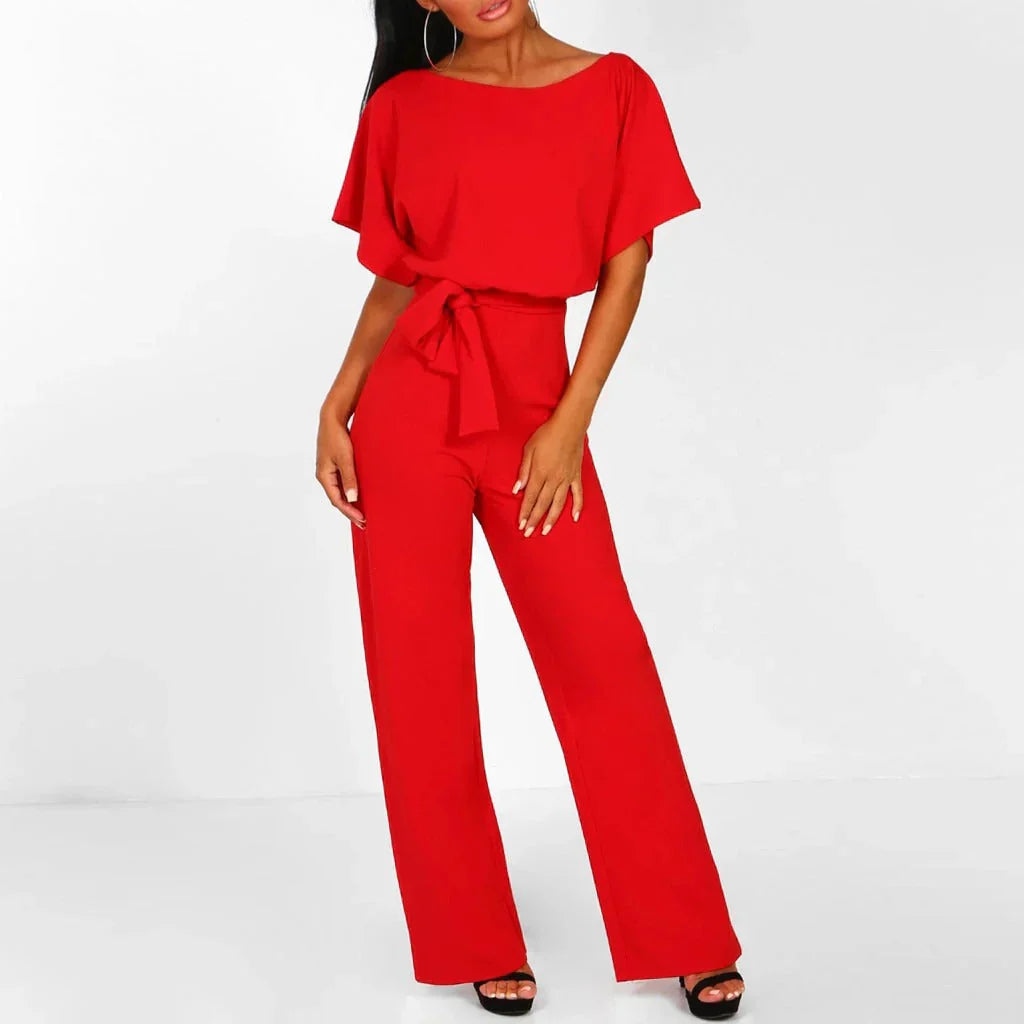 Women's Jumpsuit - Loose Fit - Tie Belt at Waist - Wide Legs - Elegant and Comfortable