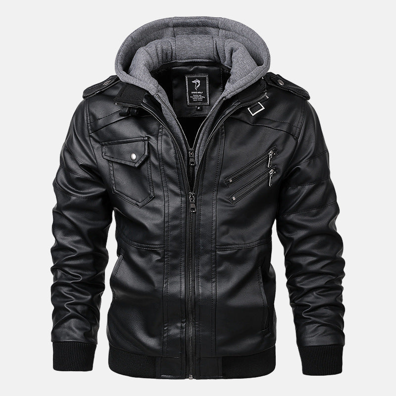 Hooded Moto Jacket With Zip Pockets