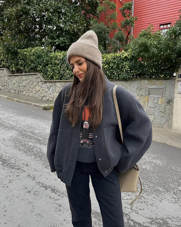 Wool Blend Oversized Patch Pocket Jacket