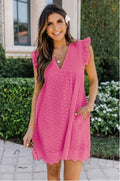 Women's Dress - Sleeveless Summer Dress - V-neck with Broderie Anglaise - Light and Breathable