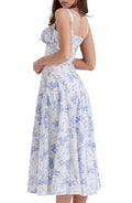 Women's Midi Dress - Floral Print - Sweetheart Neckline - A-line Cut
