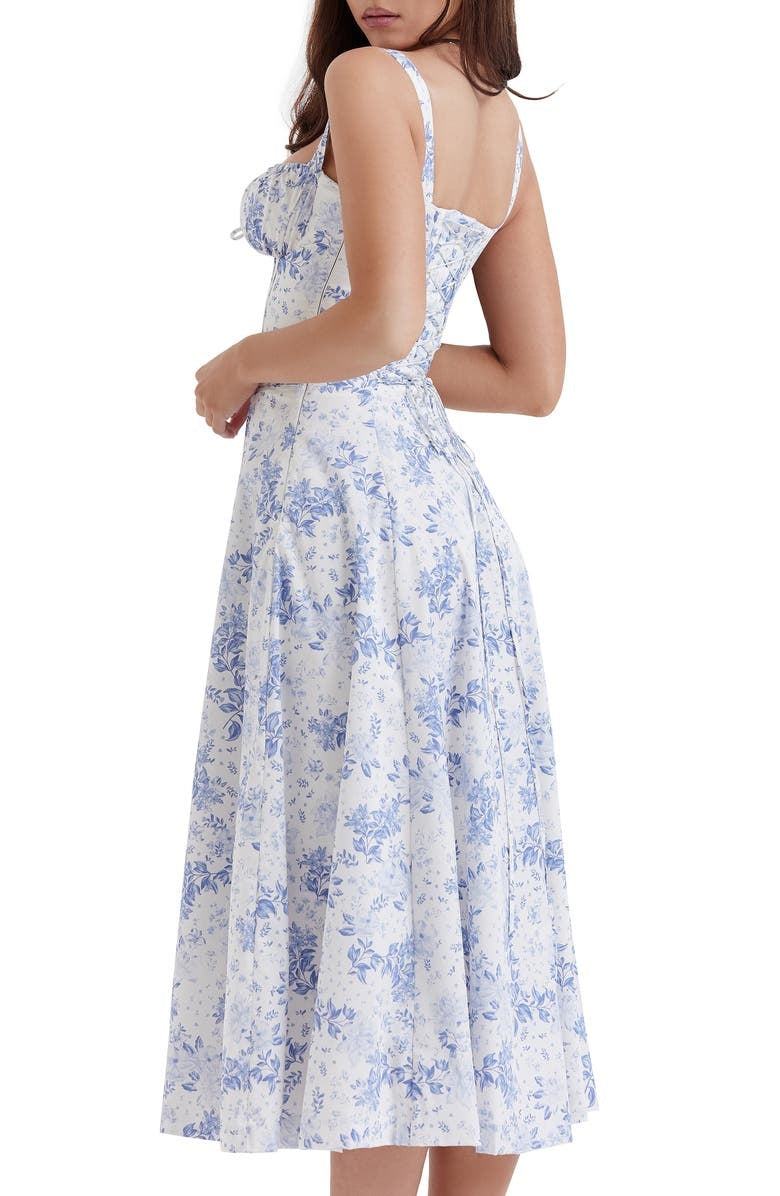 Women's Midi Dress - Floral Print - Sweetheart Neckline - A-line Cut