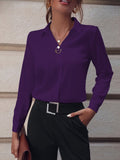 Women's Blouse - Shirt Collar - Hidden Button Closure - Elegant and Light - Long-Sleeved