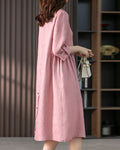 Women's Shirt Dress - Knee-Length A-Line - Lightweight Fabric - 3/4 Sleeves with Buttons