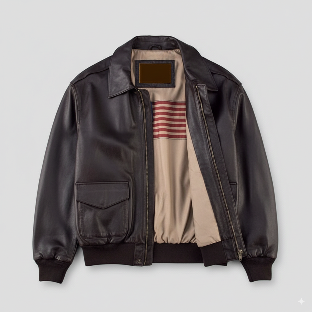 Leather Classic Fit Ribbed Cuff Jacket