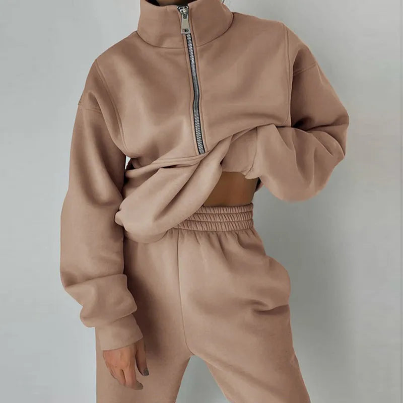 Two-Piece High Collar Relaxed Fit Tracksuit Set
