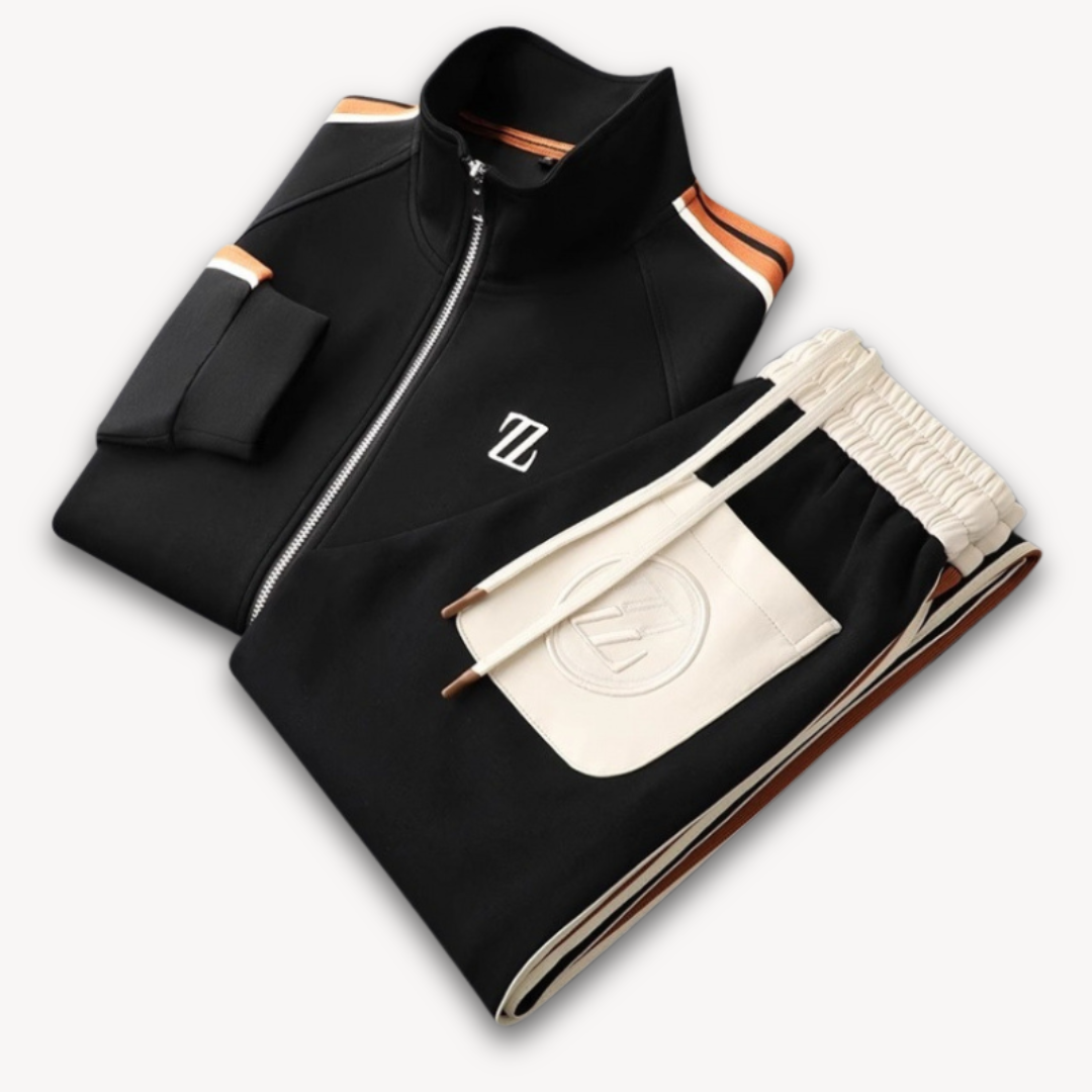 Men's Training Set – Slim Fit – Breathable Stretch Material – Zip Jacket & Drawstring Pants