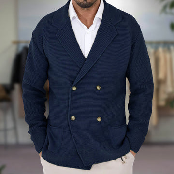 Herre Cardigan – Strukturstrik – Regular Fit – Dobbelt Rad – Blazerrevers
