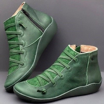 Women's Ankle Boots – Leather – Narrow Fit – Lace-Up – Zipper – Textured Panels
