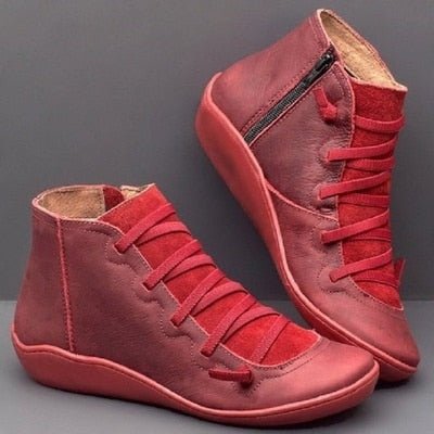 Women's Ankle Boots – Leather – Narrow Fit – Lace-Up – Zipper – Textured Panels