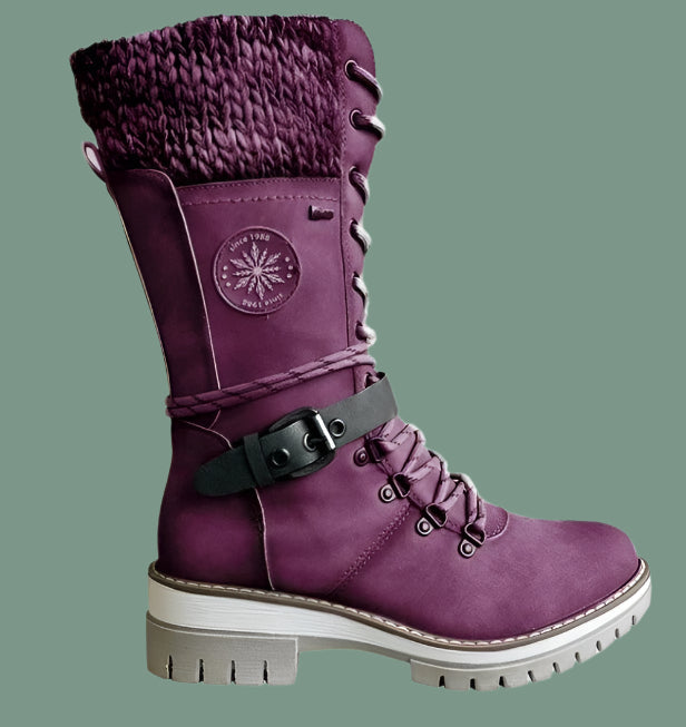 Women's Boots – Mid-Calf Shaft – Lace-Up – Zipper – Knit Edges – Non-Slip Sole