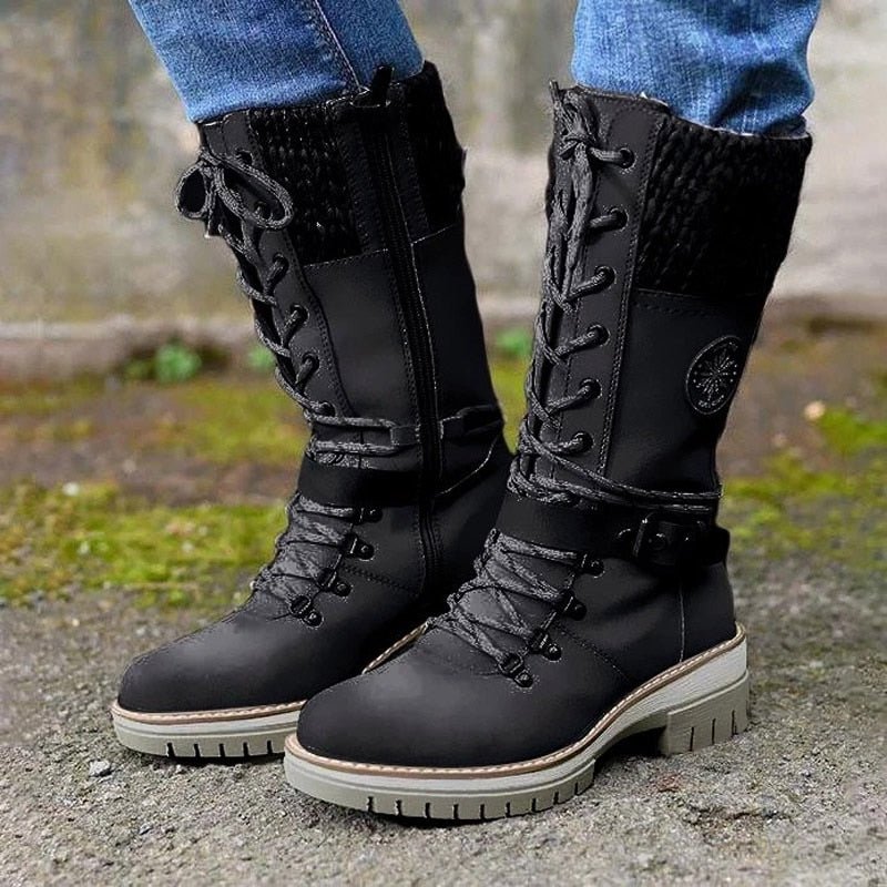 Lace-Up Knitted Cuff Gripped Sole Boots