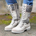 Women's Boots – Mid-Calf Shaft – Lace-Up – Zipper – Knit Edges – Non-Slip Sole