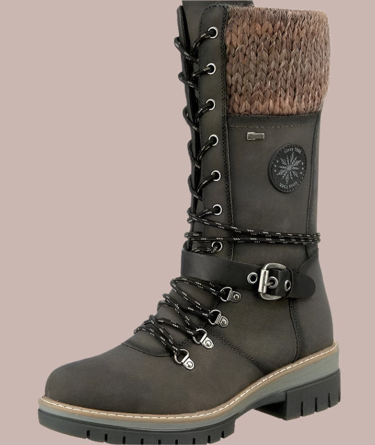 Women's Boots – Mid-Calf Shaft – Lace-Up – Zipper – Knit Edges – Non-Slip Sole