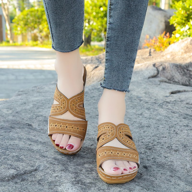 Women's Sandals - Orthopedic Comfort - Wedge Heel - Open Toe - Slip-on Casual
