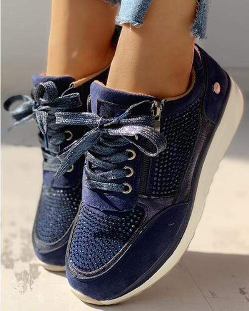 Naomi Suede Orthopedic Wedge Sneakers | Lace-Up Glitter Sneakers