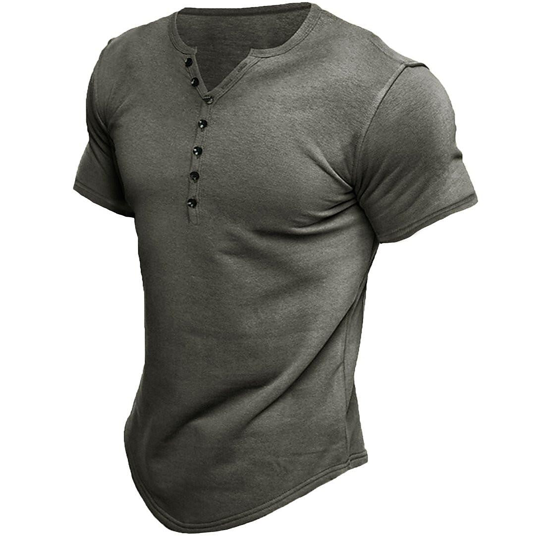 Herre Henley T-shirt - Korte Ærmer - Knaplukning - Åndbar Bomuld - Casual Pasform