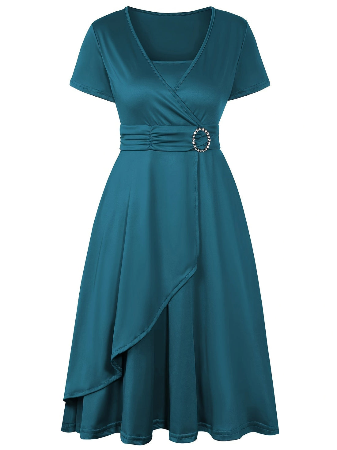 V-Neck Short Sleeve Wrap Dress