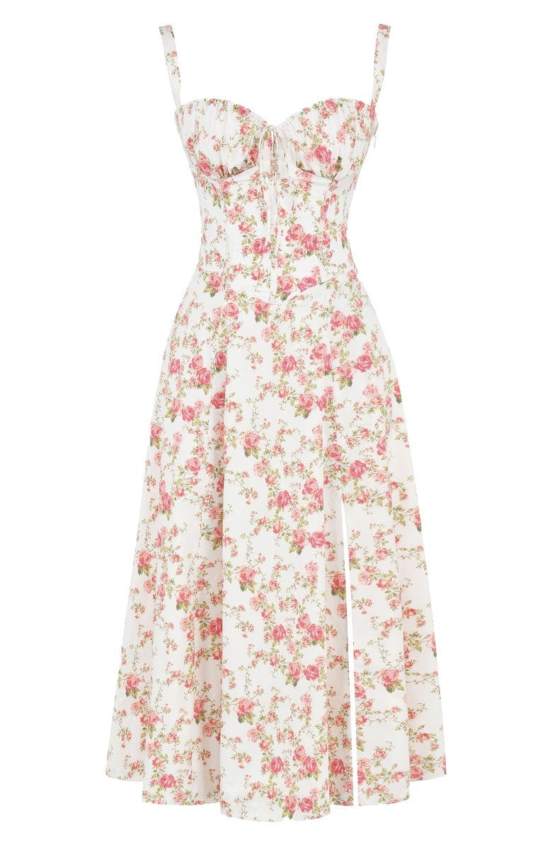 Floral Print Sweetheart Neckline Midi Dress