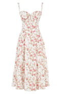 Women's Midi Dress - Floral Print - Sweetheart Neckline - A-line Cut