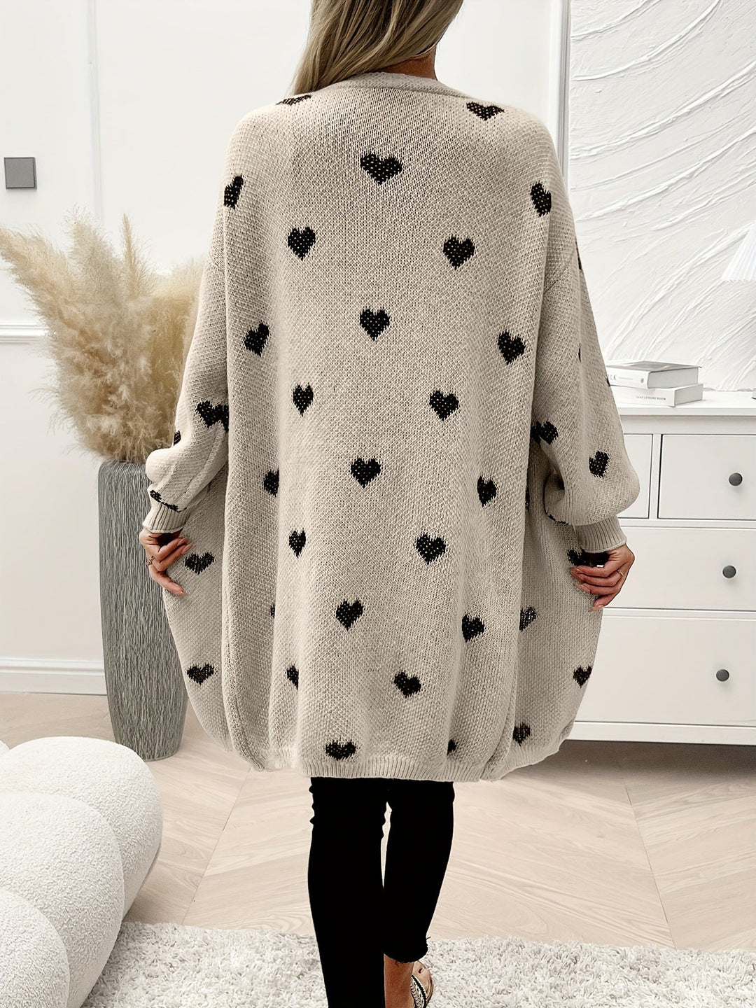 Heart Pattern Oversized Wool Knit Cardigan
