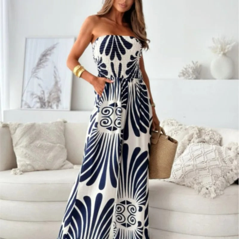 Women's Maxi Dress - Strapless Bandeau - Lightweight Fabric - Elegant Flowing Fit