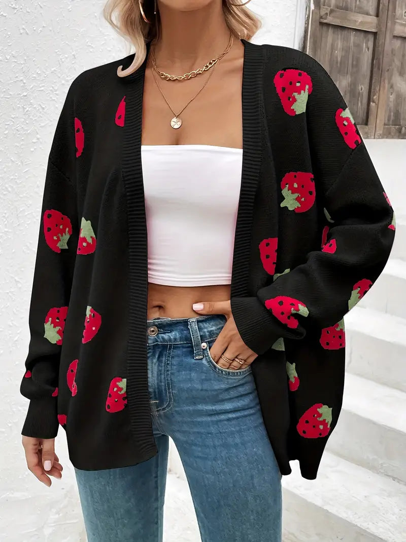 Playful Pattern Oversized Knit Cardigan