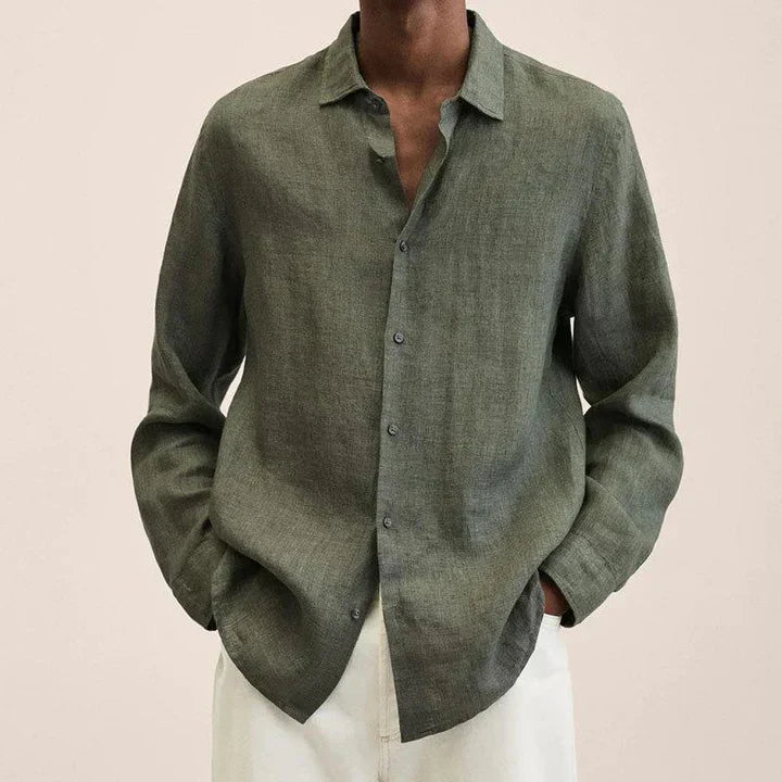 Men's Shirt - Lightweight Linen - Classic Fit - Long Sleeve with Button Closure